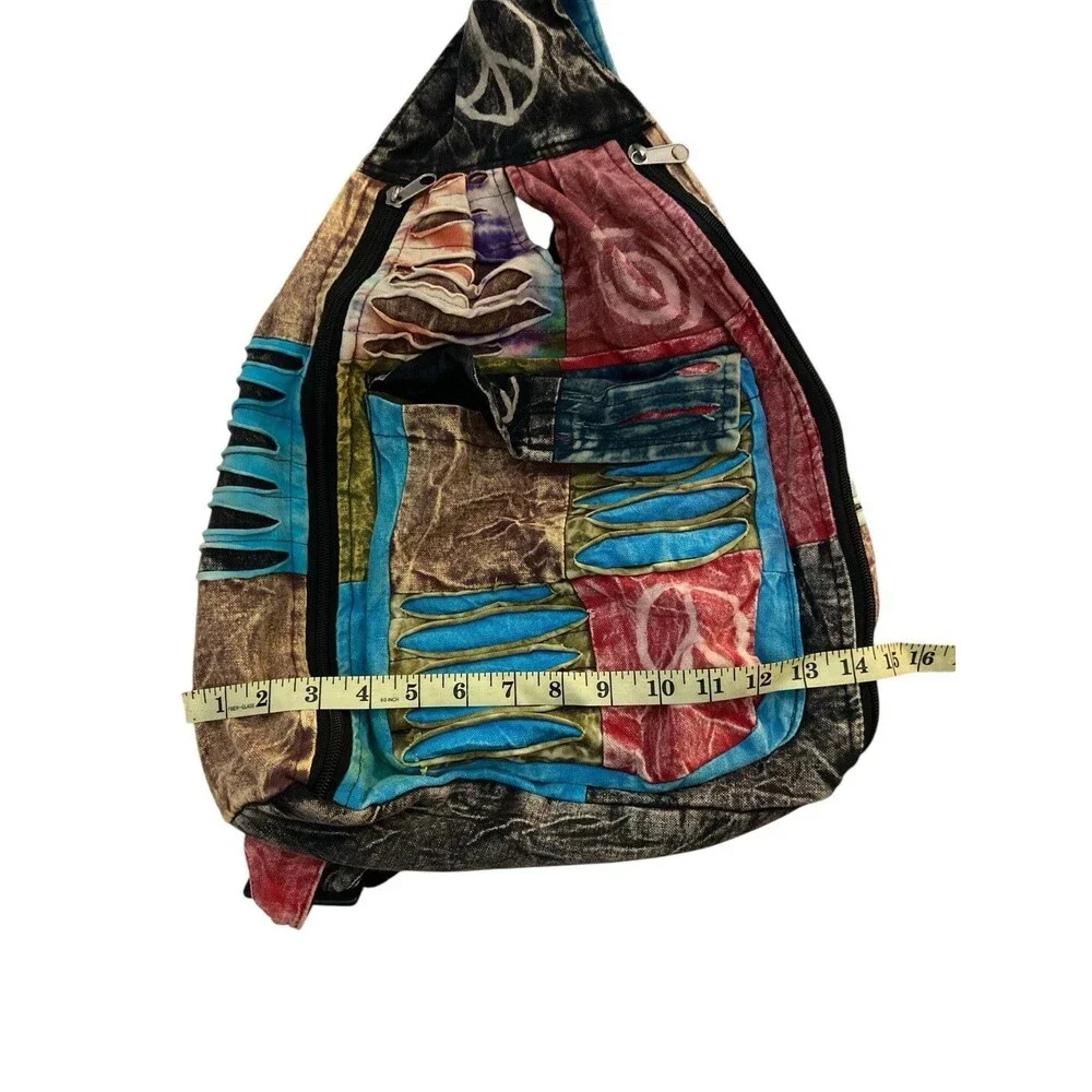 Rising International Boho Sling Backpack Bag Patchwork Peace Sign Hippie Fe boho